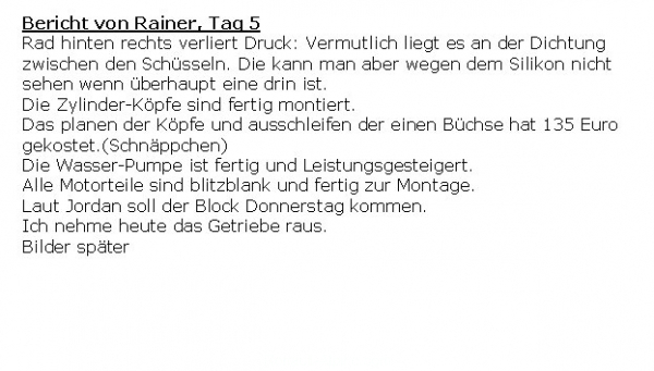 5 Bericht von Rainer Tag 5