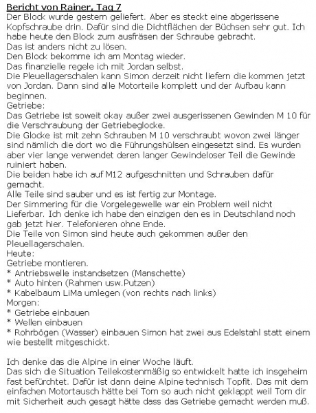 8 Bericht Rainer, Tag 7