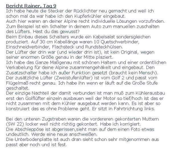 85 Motor Instandsetzung Tag 9 Bericht von Rainer